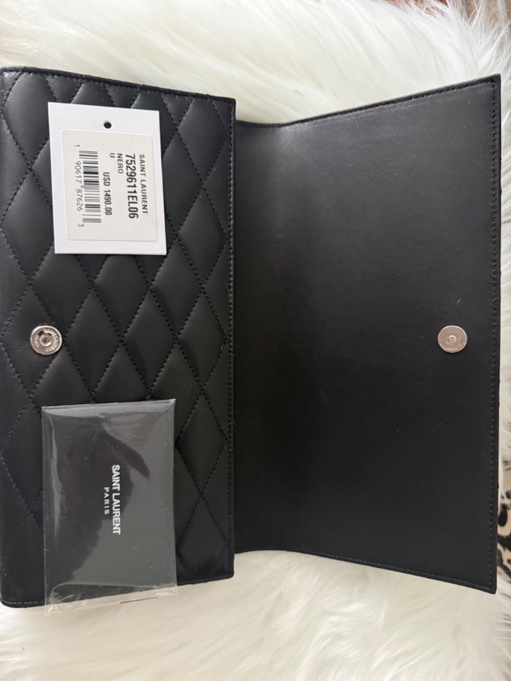 Saint Laurent Black Quilted Leather Envelope Clutch with Silver YSL - Picture 4 of 4